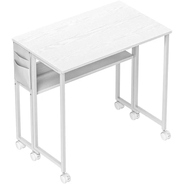 Homona Klapbureau - Met opbergplank, zijtas en 6 wielen - 80 x 50 x 75 cm - Wit