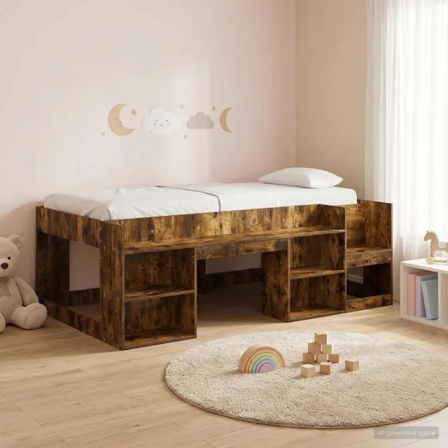 vidaXL Jeugd bedframe met opbergruimte Gerookt eiken 90 x 200 cm Bruin