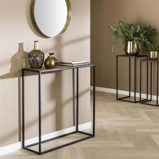 PS-Collection Iron Metallic Haltafel - 75x25x75 cm - Antiek Brons - Metaal - wandtafel, haltafel met lades, haltafel zwart, haltafel hout, hal tafel, haltafel met lades industrieel, haltafel industrieel, klaptafel, kaptafels, kaptafel zwart Goud