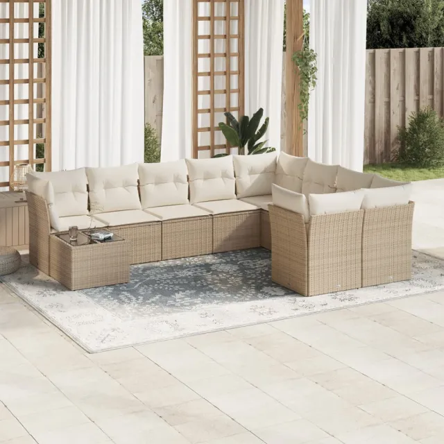vidaXL 10-delige Loungeset met kussens poly rattan beige, foto 2