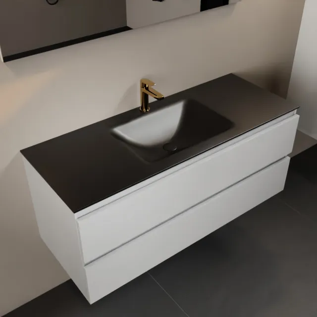 Mondiaz AIVY 120cm badmeubel Talc, wastafel Urban solid surface midden 1 kraangat met spiegel (AI-351621URBAN-SI - AI-M120TAMI - AI-S120X70)