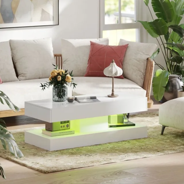 STILVORA Salontafel Met LED Verlichting En Twee Lades - Hoogglans Wit Modern Ontwerp Voor Woonkamer - Spaanplaat - 120x50x42 Cm White
