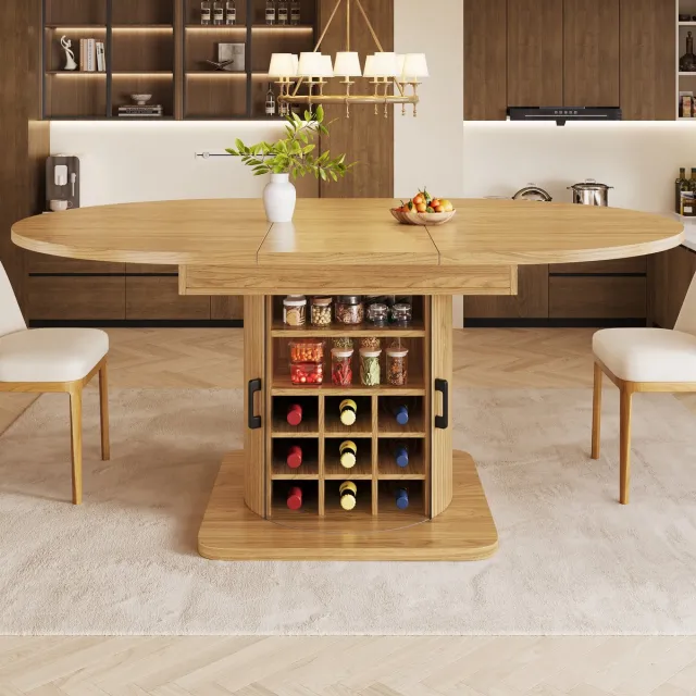 MODENUIT Uitschuifbare Eettafel - Met Opbergruimte - Voor Keuken En Eethoek - MDF En Metaal - 118-158x118x76 Cm Naturel En Lichtbruin