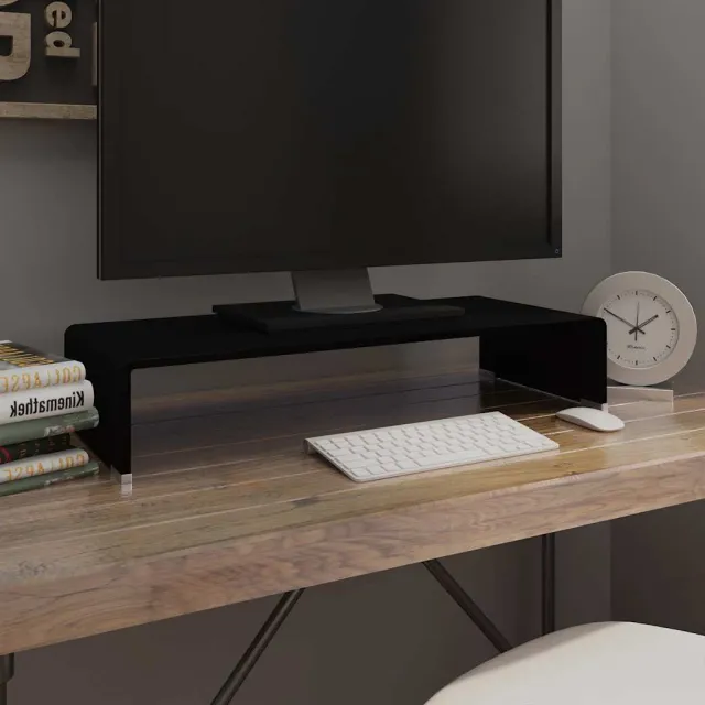 vidaXL Tv-meubel/monitorverhoger zwart 70x30x13 cm glas, foto 2