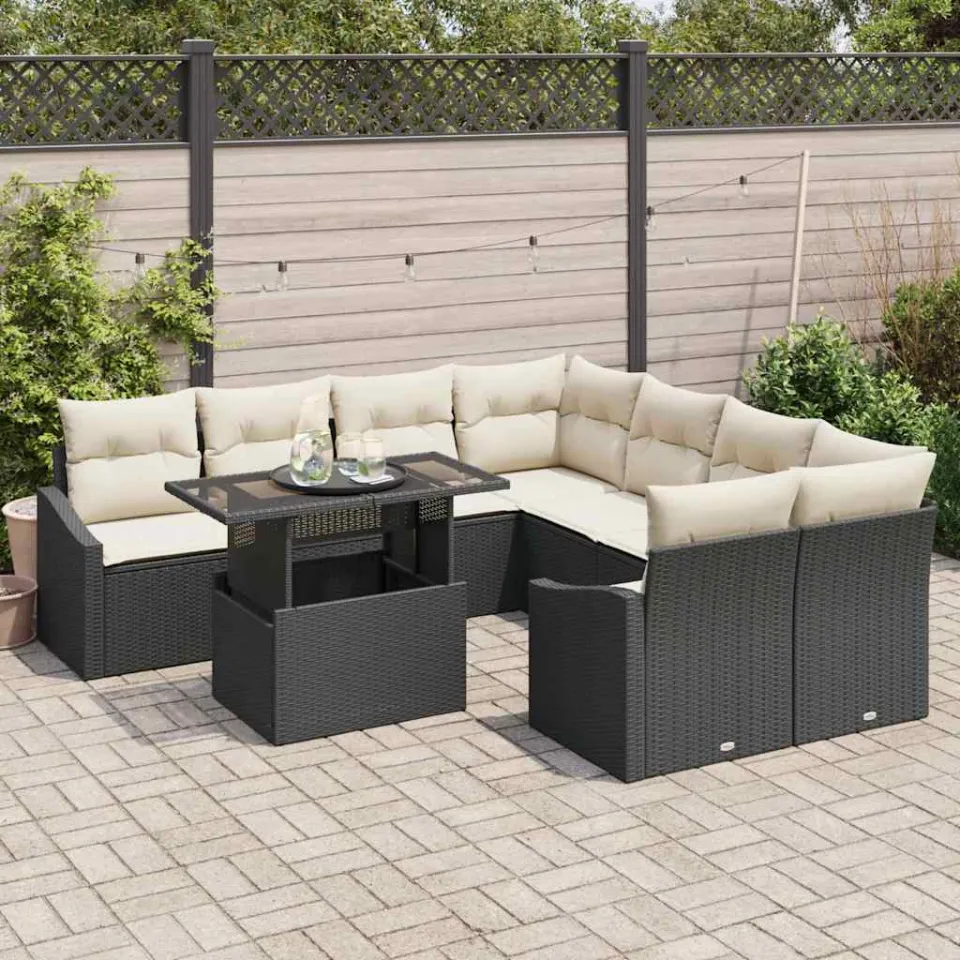 vidaXL Tuin Sofa Set 9 st Zwart poly rattan, foto 3