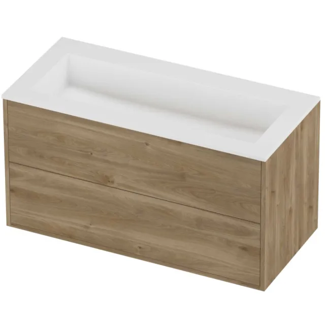 Proline Aristo Badmeubelset Polystone Elegant 2 Laden 100x46x54 cm Mat White Cider Oak Eiken