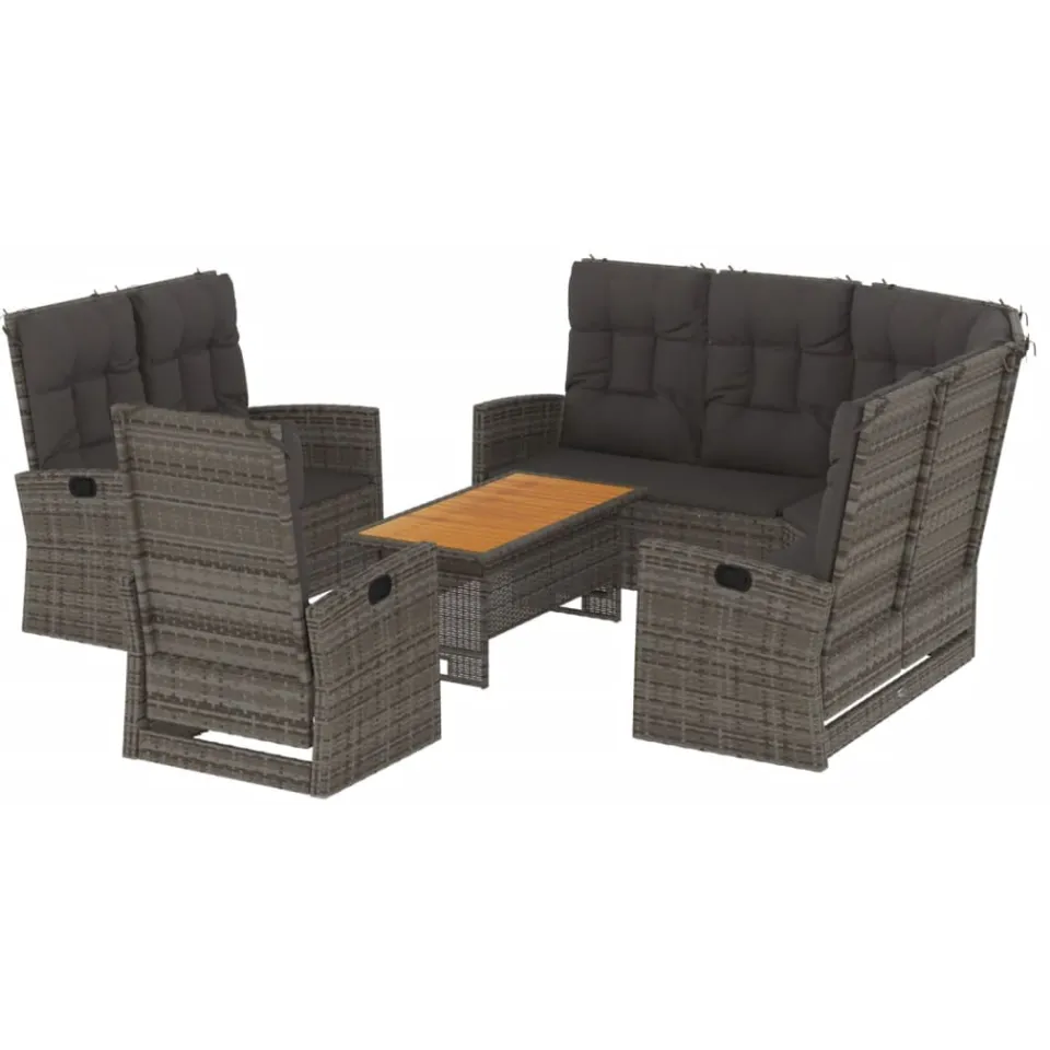 vidaXL 4-delige Loungeset met kussens poly rattan grijs