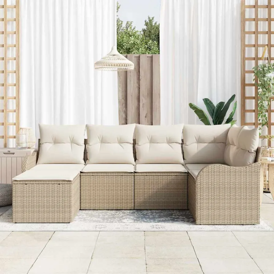 vidaXL Tuin Sofa Set 6 st Beige en Wit poly rattan, foto 3