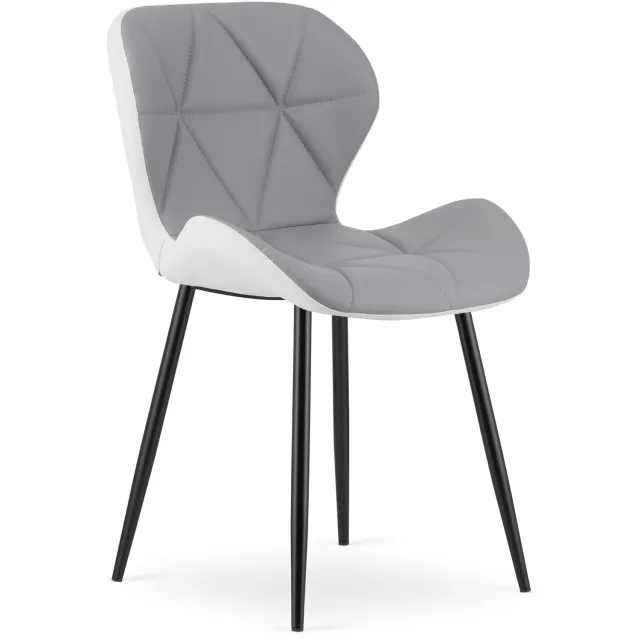 Oskar MANGO Eetkamerstoel – Grijs/Wit Kunstleer – Zwarte Metalen Poten – Comfortabele Gestoffeerde Zitting – Modern Design – Voor Woonkamer, Keuken en Eetkamer – Max. 110 kg
