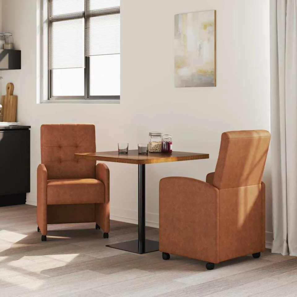 vidaXL Eetkamerstoelen met Wieltjes 2 st Kunstleer Bruin, foto 3