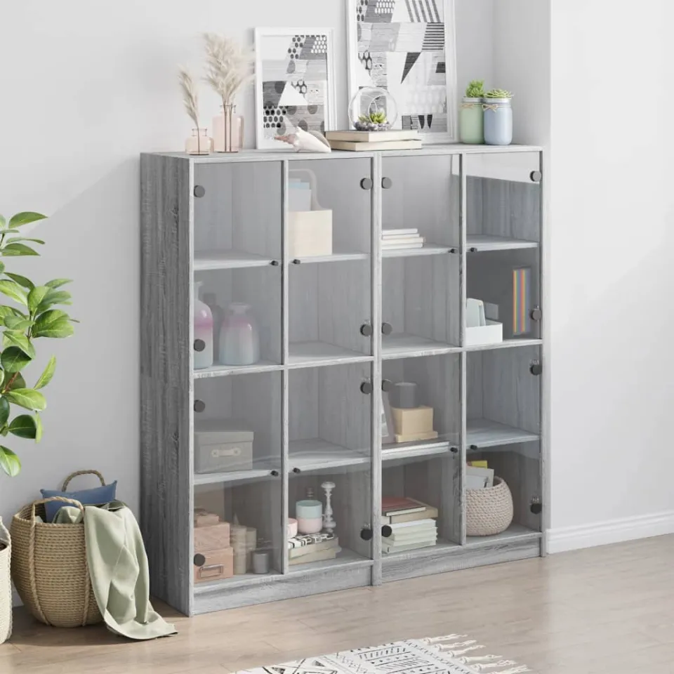 vidaXL Boekenkast met deuren 136x37x142 cm hout grijs sonoma eiken, foto 3
