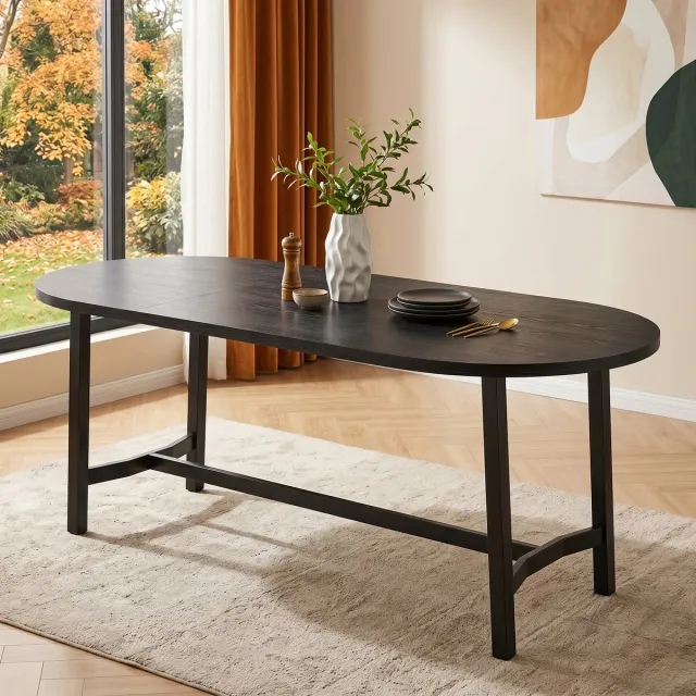 VVBV Ronde Eettafel 180x80x75 cm – Eettafel van MDF – Scandinavisch – Modern Design – Voor 6-8 Personen – Zwart