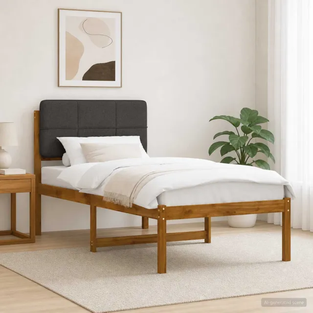 vidaXL Bedframe met gestoffeerd hoofdbord Naturel en donkergrijs Tan