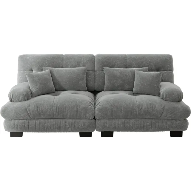 in& out door furniture Cloud Ecksofa voor woonkamer, Chenille hoekbank met 2 lendenkussens en 2 decoratieve kussens, massief houten frame, Chenille grijs