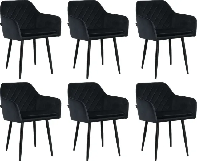 Lina Noble Eetkamerstoelen - Zwart - Set van 6 - Velvet