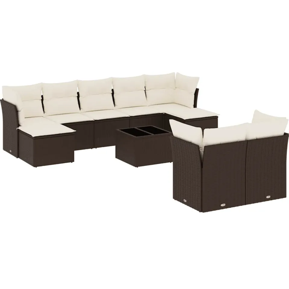 vidaXL 10-delige Loungeset met kussens poly rattan bruin, foto 3