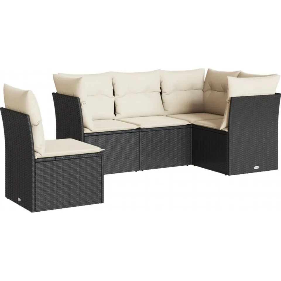vidaXL 5-delige Loungeset met kussens poly rattan zwart, foto 3