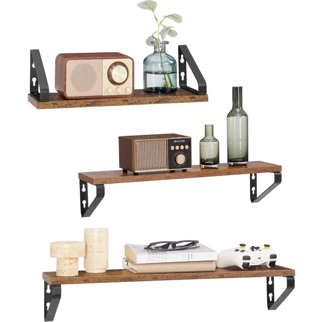 Vasagle Wandplank - Set van 3 Zwevende Wandplanken - Decoratieve Planken - Voor Keuken Woonkamer Kantoor Bruin