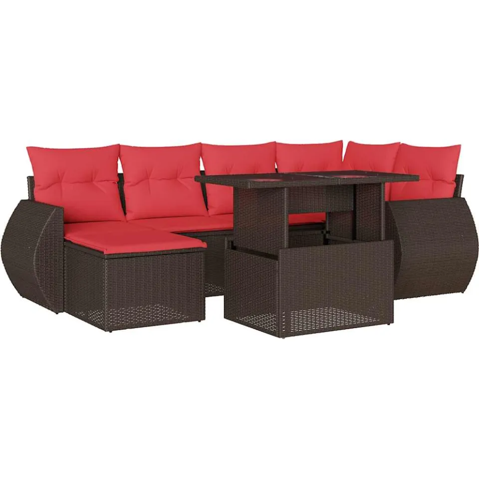 vidaXL 7-delige tuinbankset met kussens, bruin polyrotan, foto 3