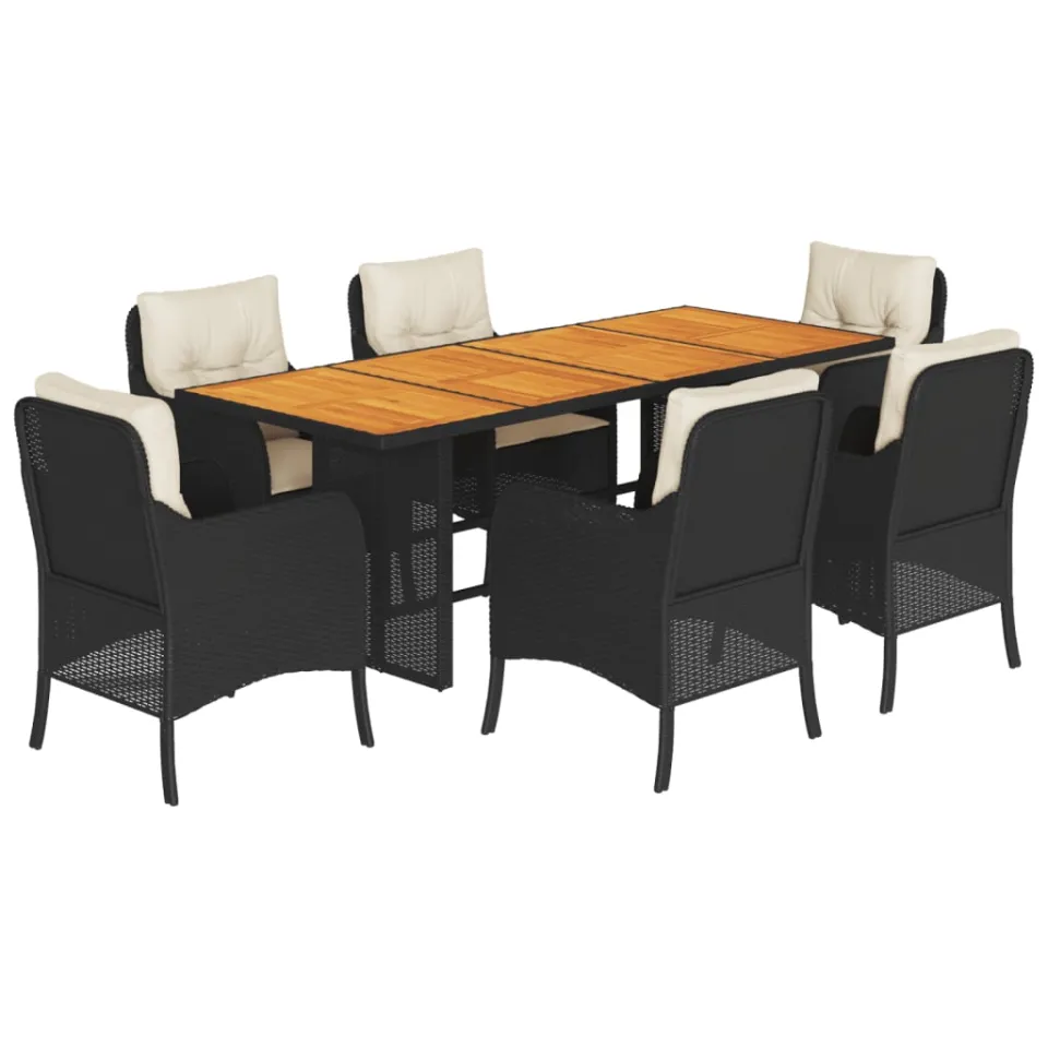 vidaXL 7-delige Tuinset met kussens poly rattan zwart, foto 3
