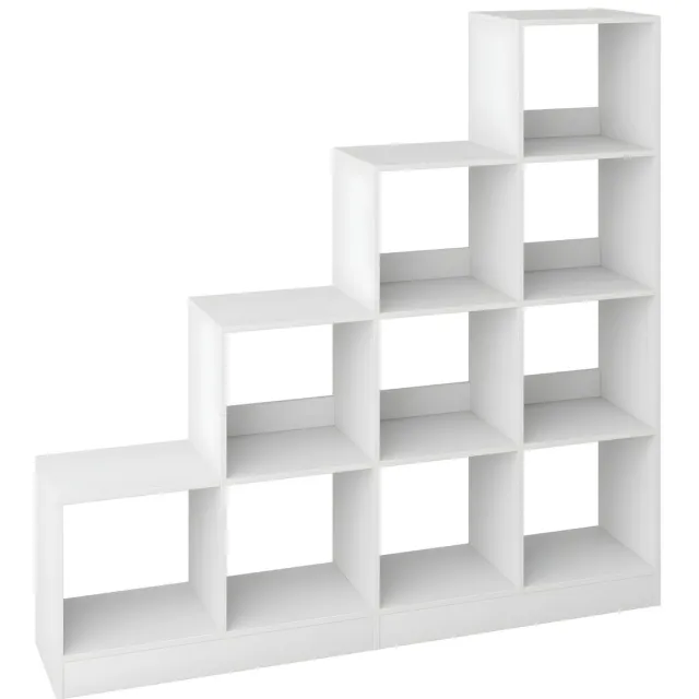 Happiq Boekenkast – Voor Woonkamer & Slaapkamer – Vakkenkast met 10 Open Compartimenten en Verstelbare Planken – Wit White