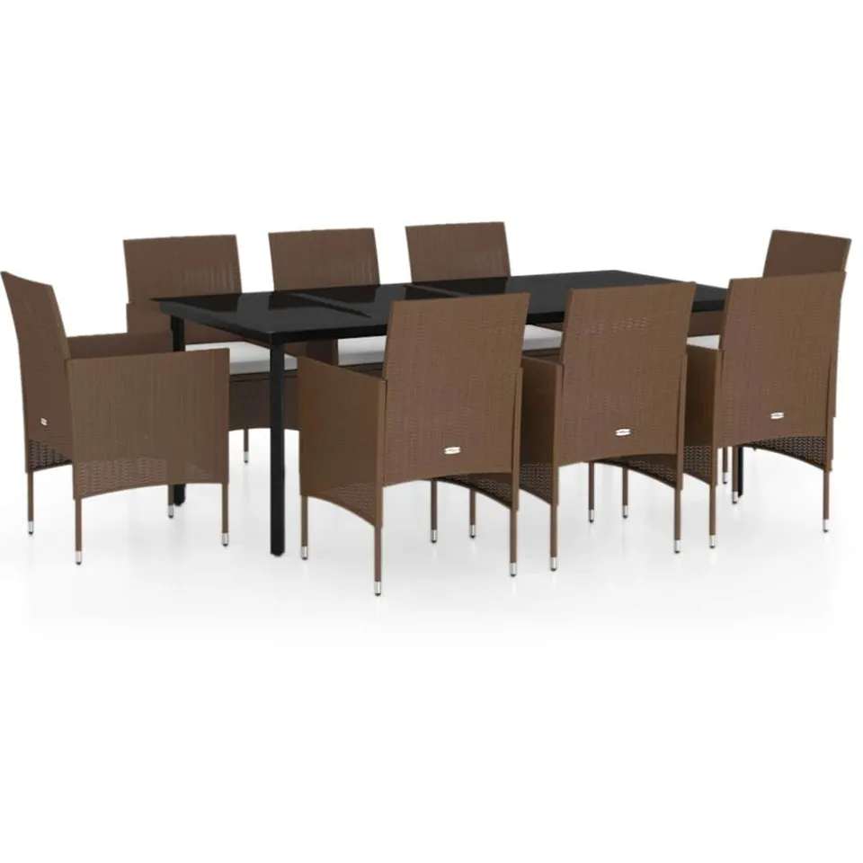 vidaXL 9-delige Tuinset met kussens bruin en zwart, foto 3