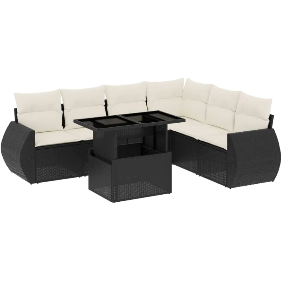 vidaXL 7-delige Loungeset met kussens poly rattan zwart, foto 3