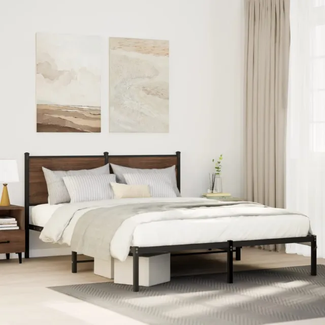 vidaXL Bedframe zonder matras metaal gerookt eikenkleurig 140x190 cm