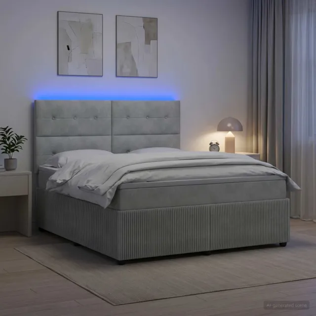 vidaXL LED Boxspring Bed met Matras Lichtgrijs 160 x 200 cm Fluweel