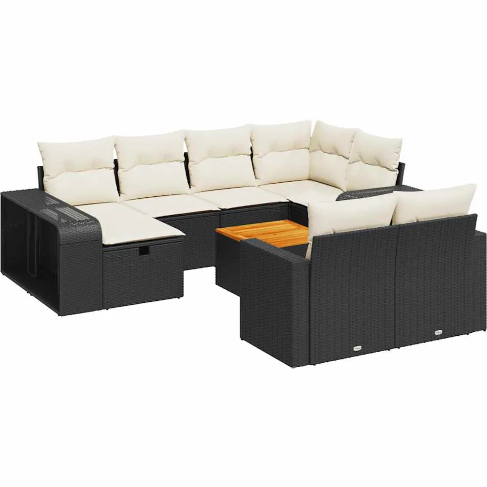 vidaXL 11-delige Loungeset met kussens poly rattan zwart, foto 3