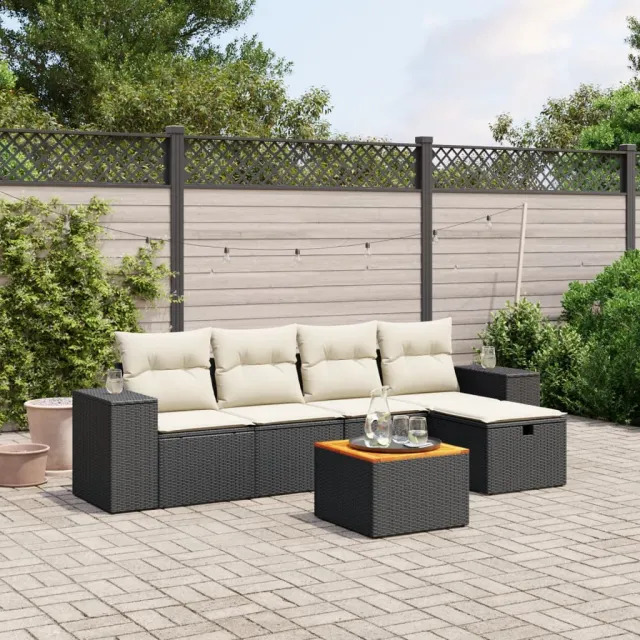 vidaXL 6-delige Loungeset met kussens poly rattan zwart, foto 2