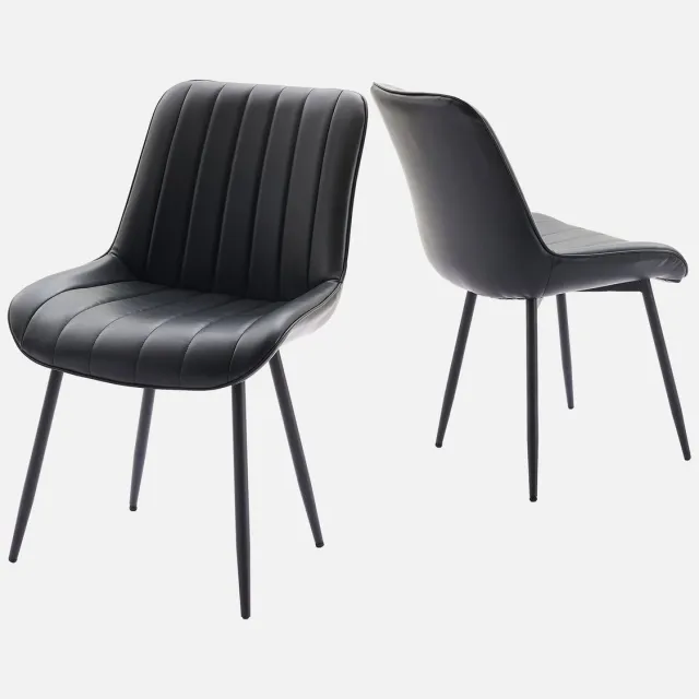 Triumpunpre Set van 2 Eetkamerstoelen - Kunstleer Gestoffeerde Stoelen met Metalen Poten - Ergonomische Stoelen voor Eetkamer - Keuken en Kantoor - Zwart