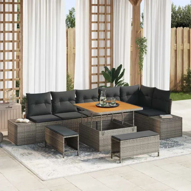 vidaXL Tuinbankenset 9 st Grijs poly rattan, foto 2