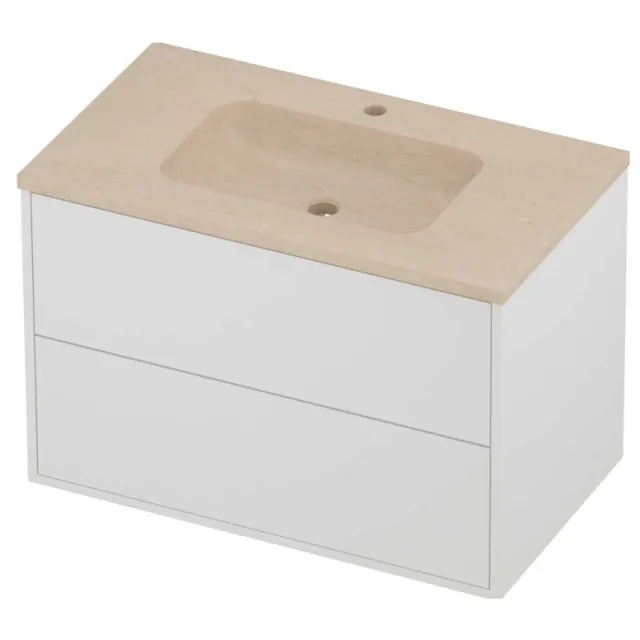 Proline Rollo Badmeubelset Hardsteen Elegant 1 Kraangat 80x46x54 cm Sand Stone Mat White Mat Wit