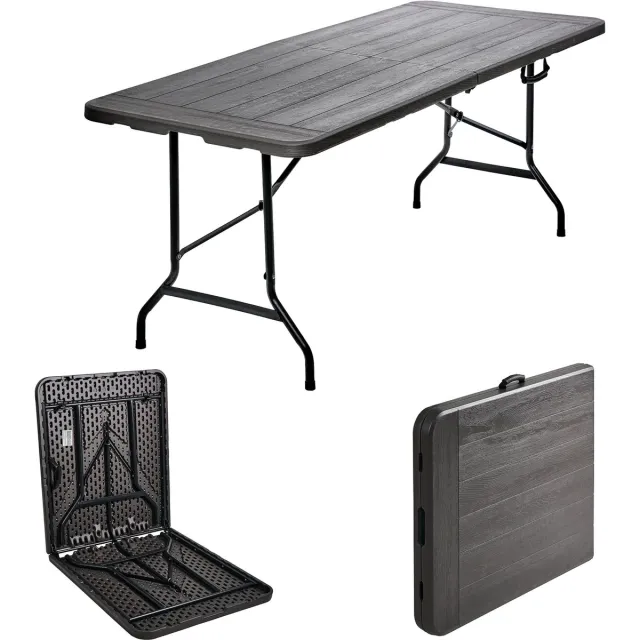TRUTZHOLM Buffettafel - Klaptafel - Tuintafel - 180 cm lang, 75 cm breed - HDPE-kunststof - Grijze houtlook - Draagvermogen 150 kg grijs