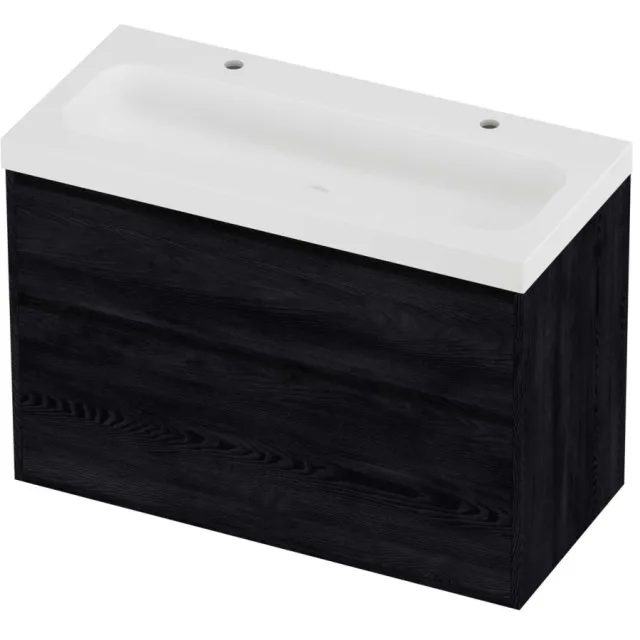 Proline Haga Badmeubelset Polystone Mezza 2 Kraangaten Greeploos 100x46x73 cm Mat White Black Oak Eiken