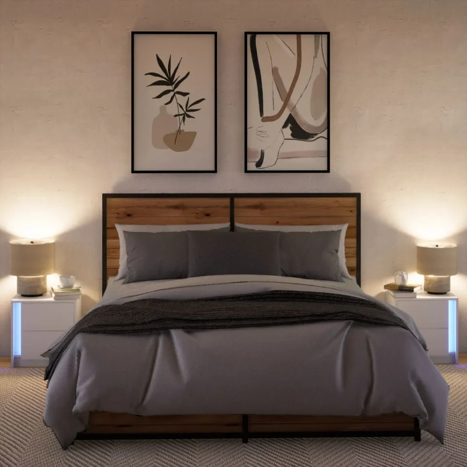 vidaXL Nachtkastjes met LED-verlichting 2 st bewerkt hout wit, foto 4