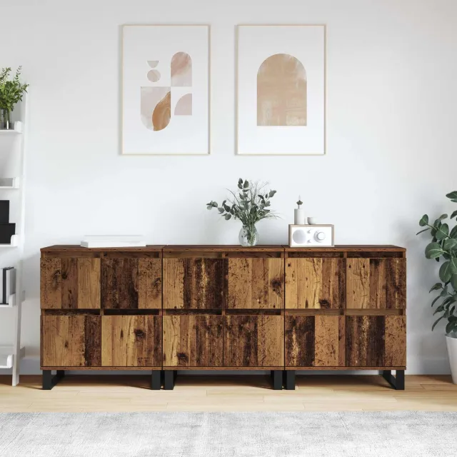 vidaXL Dressoir 3 st Oudhout 60 x 35 x 70 cm bruin, foto 2