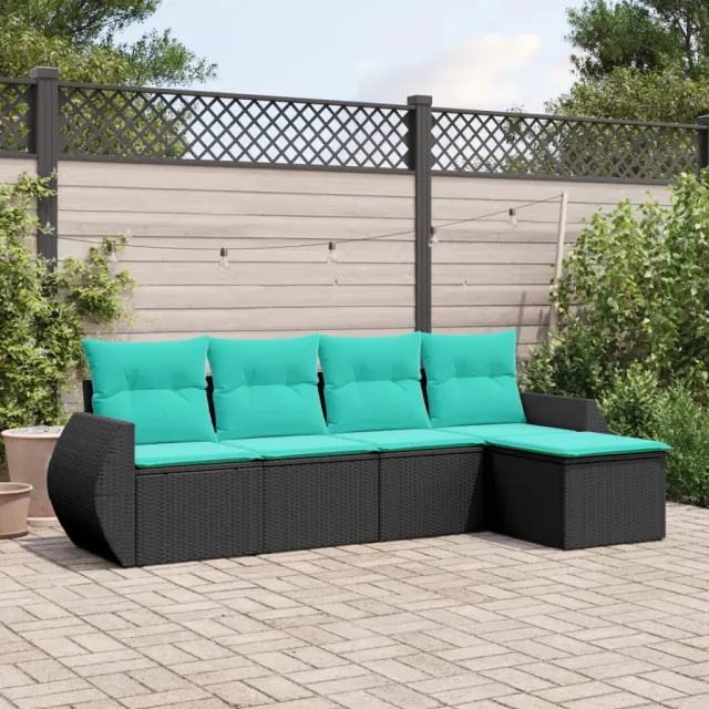 vidaXL 5-delige tuinbankset met kussens van zwart polyrotan, foto 2