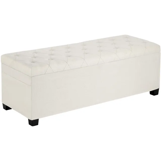 Vevor Opbergpoef 110x40x40cm, Voetenbank Opbergbox, Draagvermogen tot 299,37kg, Opvouwbare, Gevoerde Bank met Metalen Frame, Beige