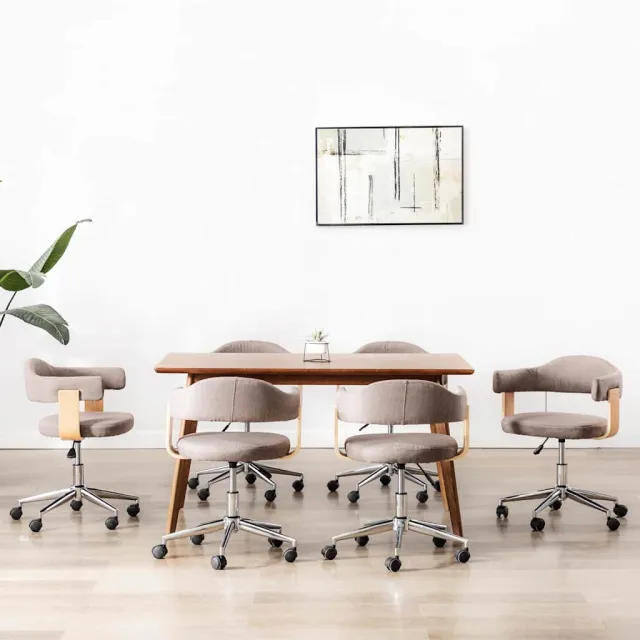 vidaXL Eetkamerstoelen 6 st draaibaar gebogen hout en stof taupe