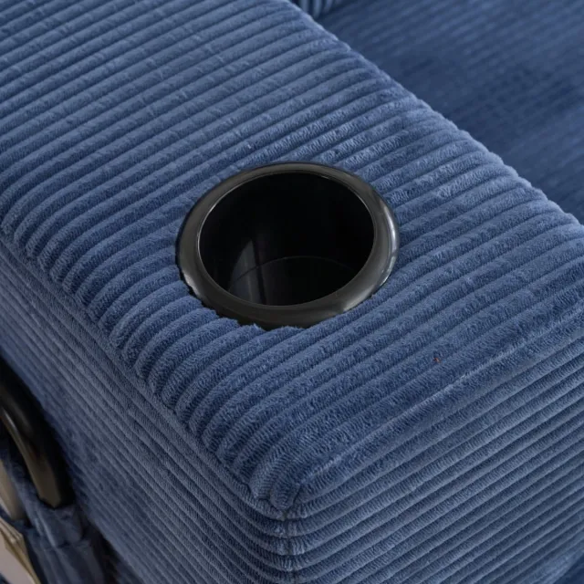 OKWISH Slaapbank 185 x 92,5 x 60 cm - Opvouwbare 2-Zits Bank Met Bekerhouders, Zijvak en Kussens - Voor Woonkamer of Slaapkamer - Corduroy - Donkerblauw