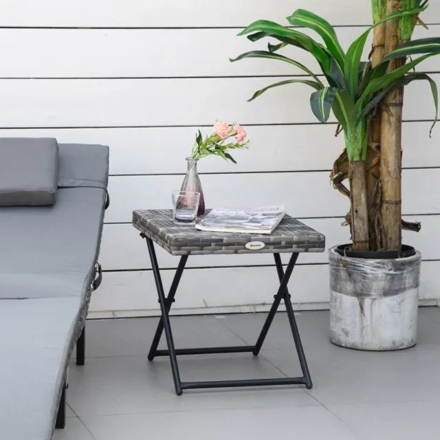 HAUSS SPOLE Tuintafel - Opklapbare Bijzettafel in Rotanlook voor Balkon en Terras - Weerbestendig met Metalen Onderstel - Grijs - 40x40x40 Cm