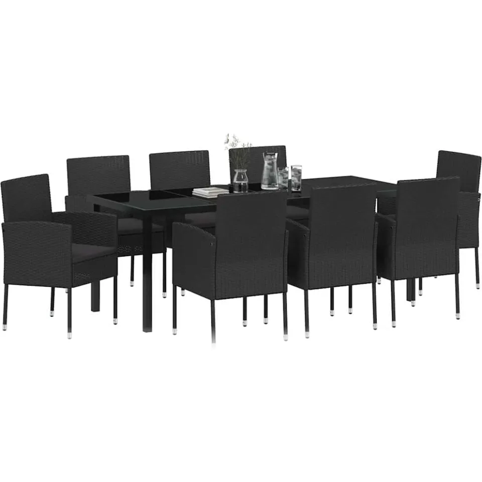 vidaXL Tuin eettafelset 9 st Zwart poly rattan