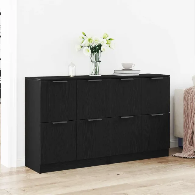 vidaXL Dressoir 2 st Zwart Eiken 60 x 30 x 70 cm Bewerkt hout