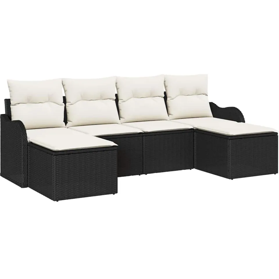 vidaXL Tuin Sofa Set 6 st Zwart en Wit poly rattan