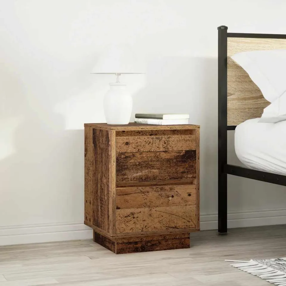 vidaXL Nachtkastje met LED-verlichting 38x34x50 cm oud hout bruin, foto 2