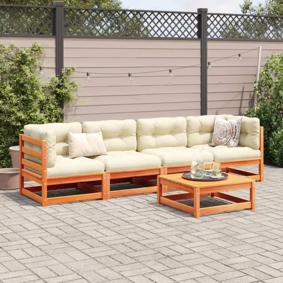 vidaXL 5-delige Loungeset met kussens massief grenenhout wasbruin bruin, foto 2