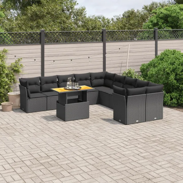 vidaXL 11-delige Loungeset met kussens poly rattan zwart, foto 2