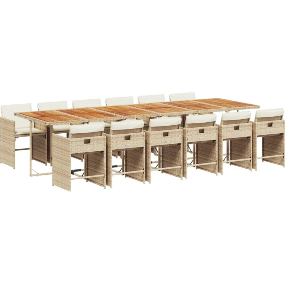 vidaXL 13-delige Tuinset met kussens poly rattan beige